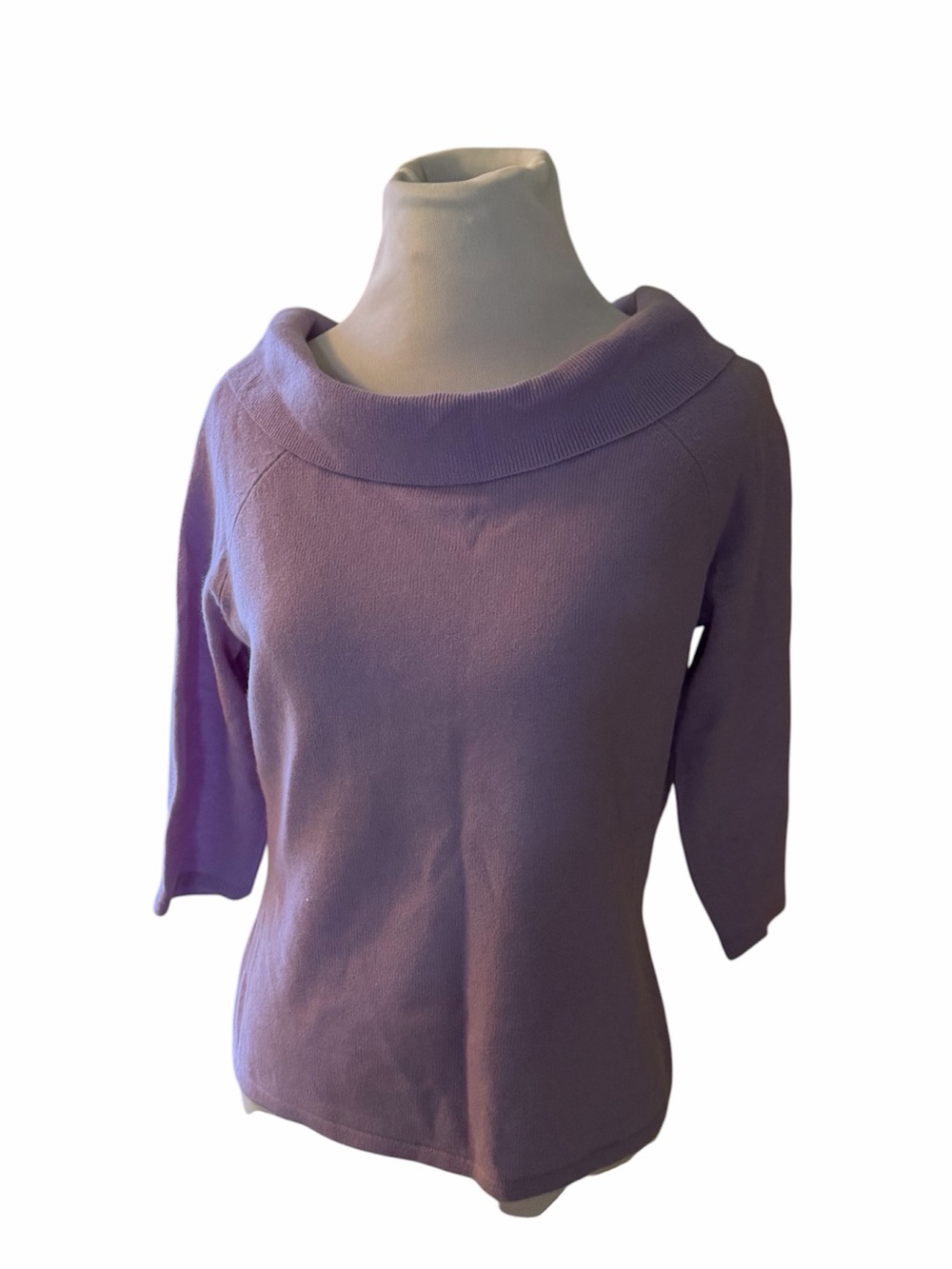 Vintage Alfani petite S lilac 100% cashmere sweater wide cowl minimalist classy